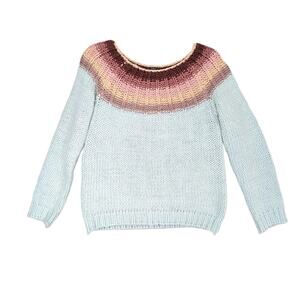 Alya Women's M Pastel Blue Chunky Knit Sweater Boho Soft Cozy Cottagecore Winter